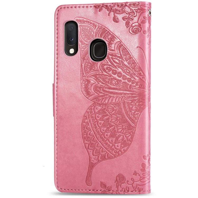 Imprint Butterfly Flower Leather Wallet Case for Samsung Galaxy A20e - Pink-3