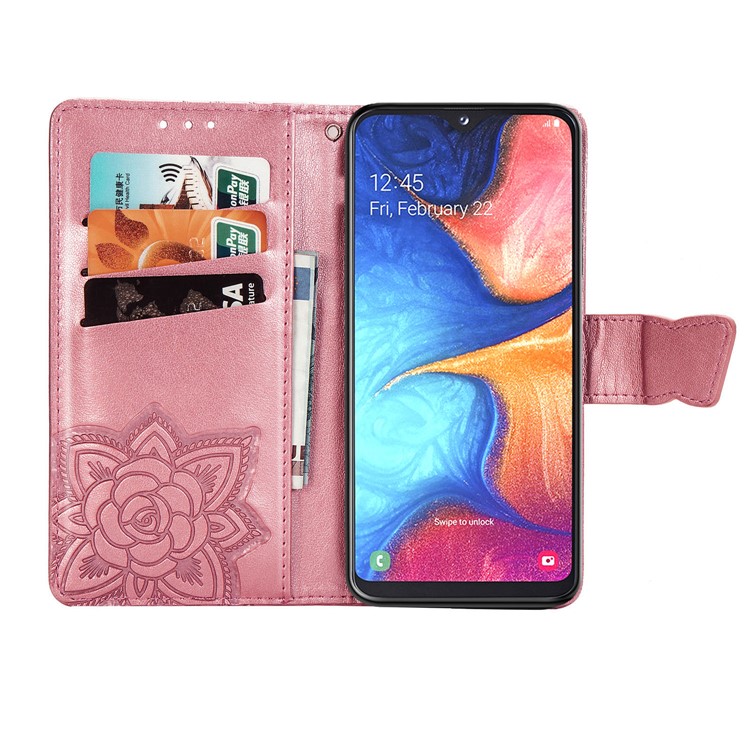 Imprint Butterfly Flower Leather Wallet Case for Samsung Galaxy A20e - Pink-4