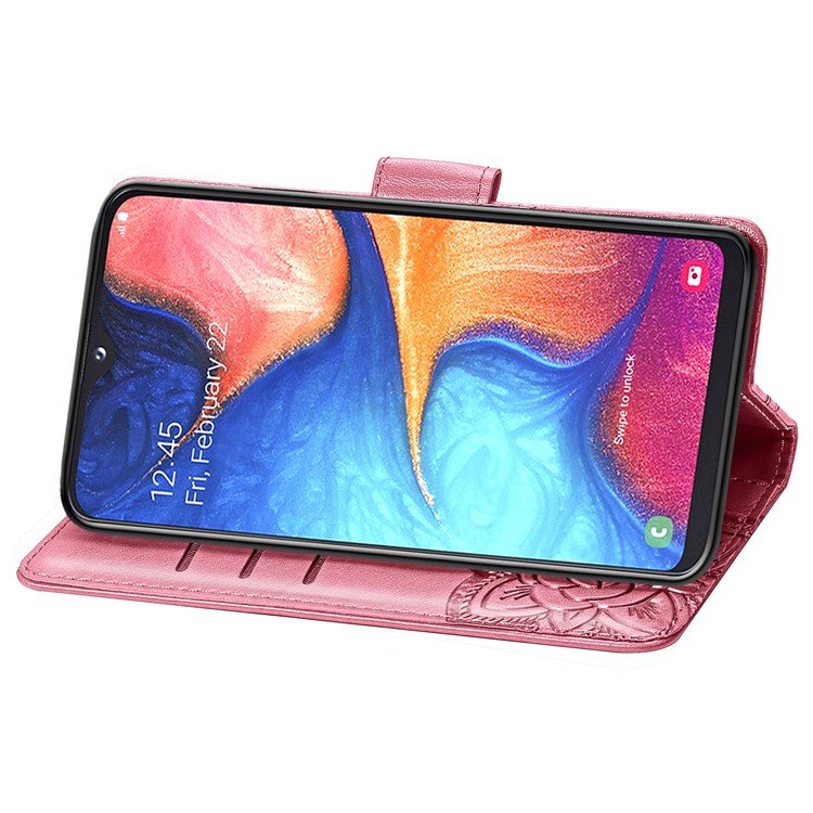 Imprint Butterfly Flower Leather Wallet Case for Samsung Galaxy A20e - Pink-5