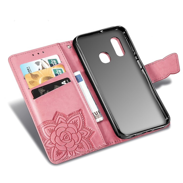 Imprint Butterfly Flower Leather Wallet Case for Samsung Galaxy A20e - Pink-7