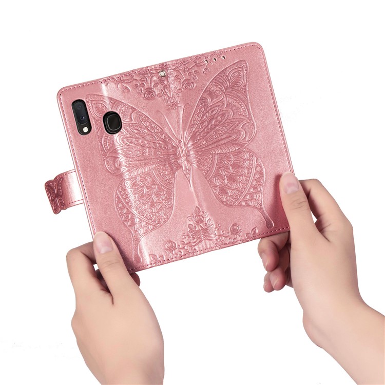 Estuche Monedero Piel Mariposa Flor Para Samsung Galaxy A20e - Oro Rosa-10