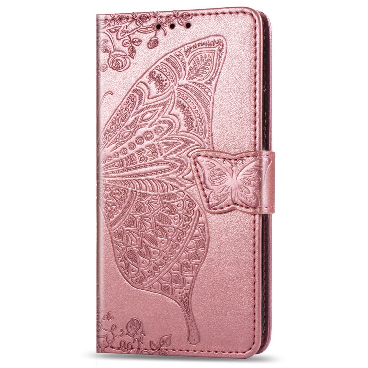 Empreinte Butterfly Flower en Cuir Portefeuille Pour Samsung Galaxy A20e - or Rose