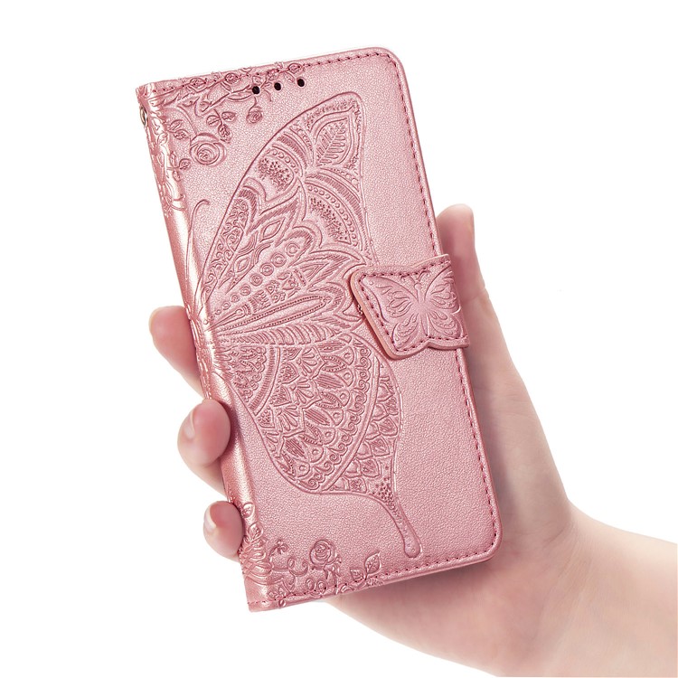 Empreinte Butterfly Flower en Cuir Portefeuille Pour Samsung Galaxy A20e - or Rose