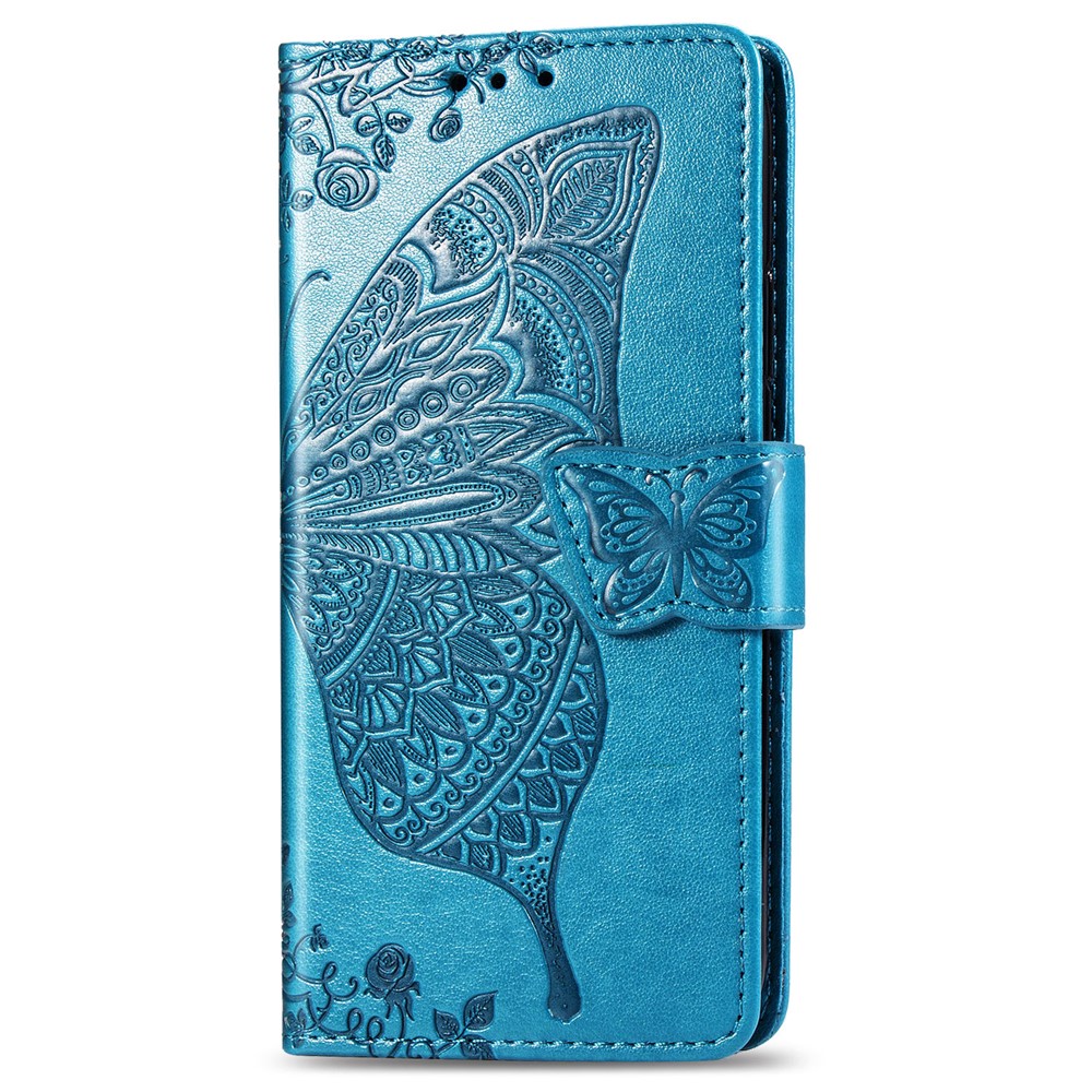 Imprint Butterfly Flower Leather Wallet Case for Samsung Galaxy A20e - Blue-2