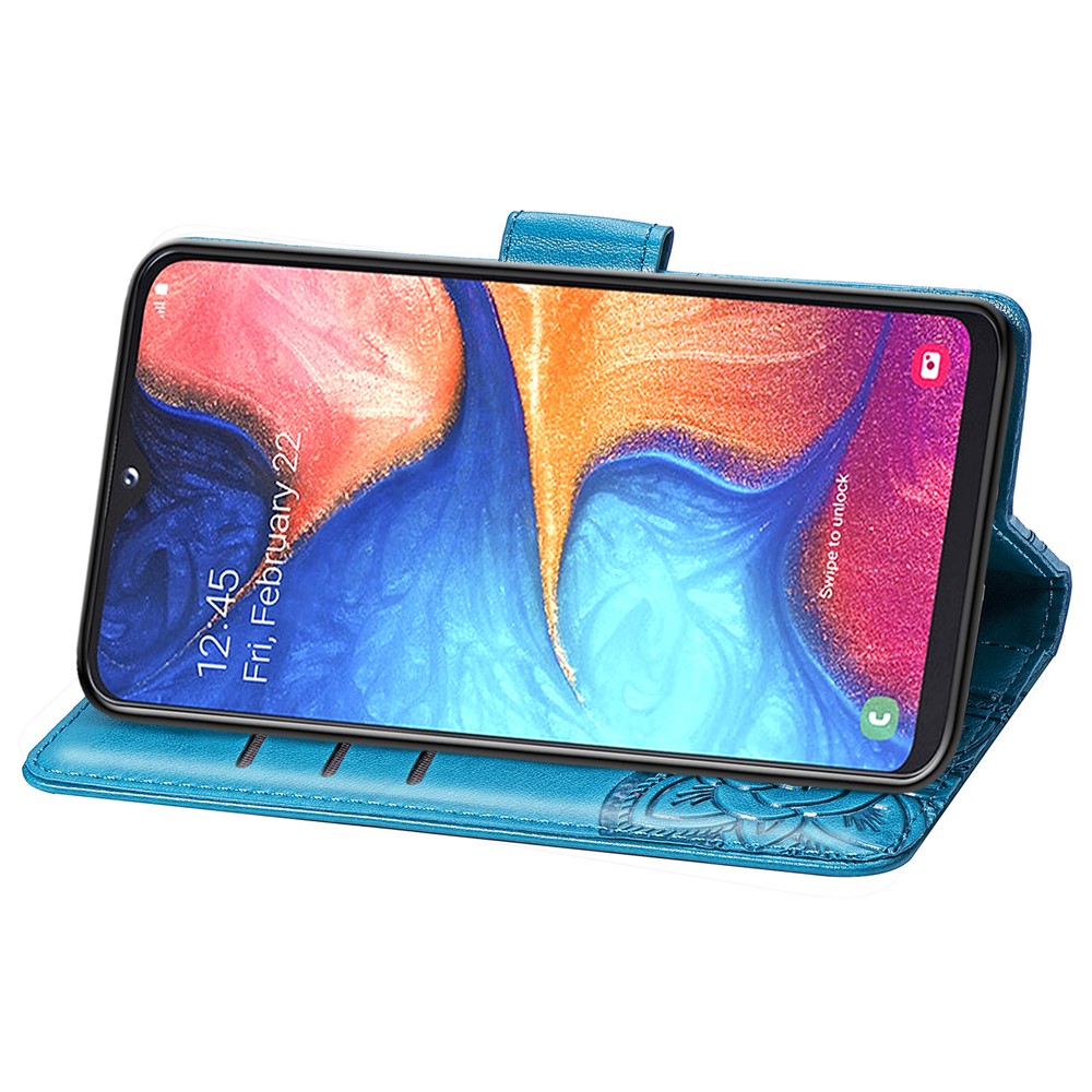 Imprint Butterfly Flower Leather Wallet Case for Samsung Galaxy A20e - Blue-5