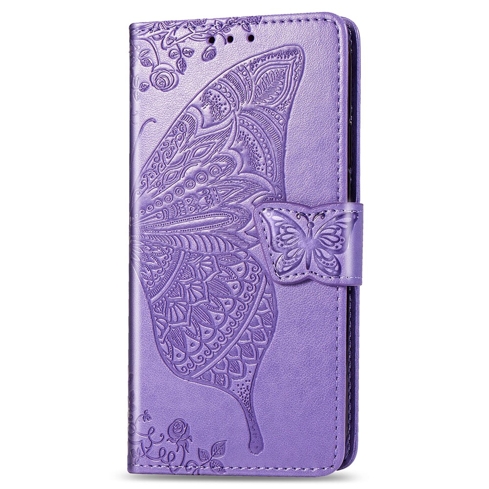 Imprint Butterfly Flower Leather Wallet Case for Samsung Galaxy A20e - Light Purple-2