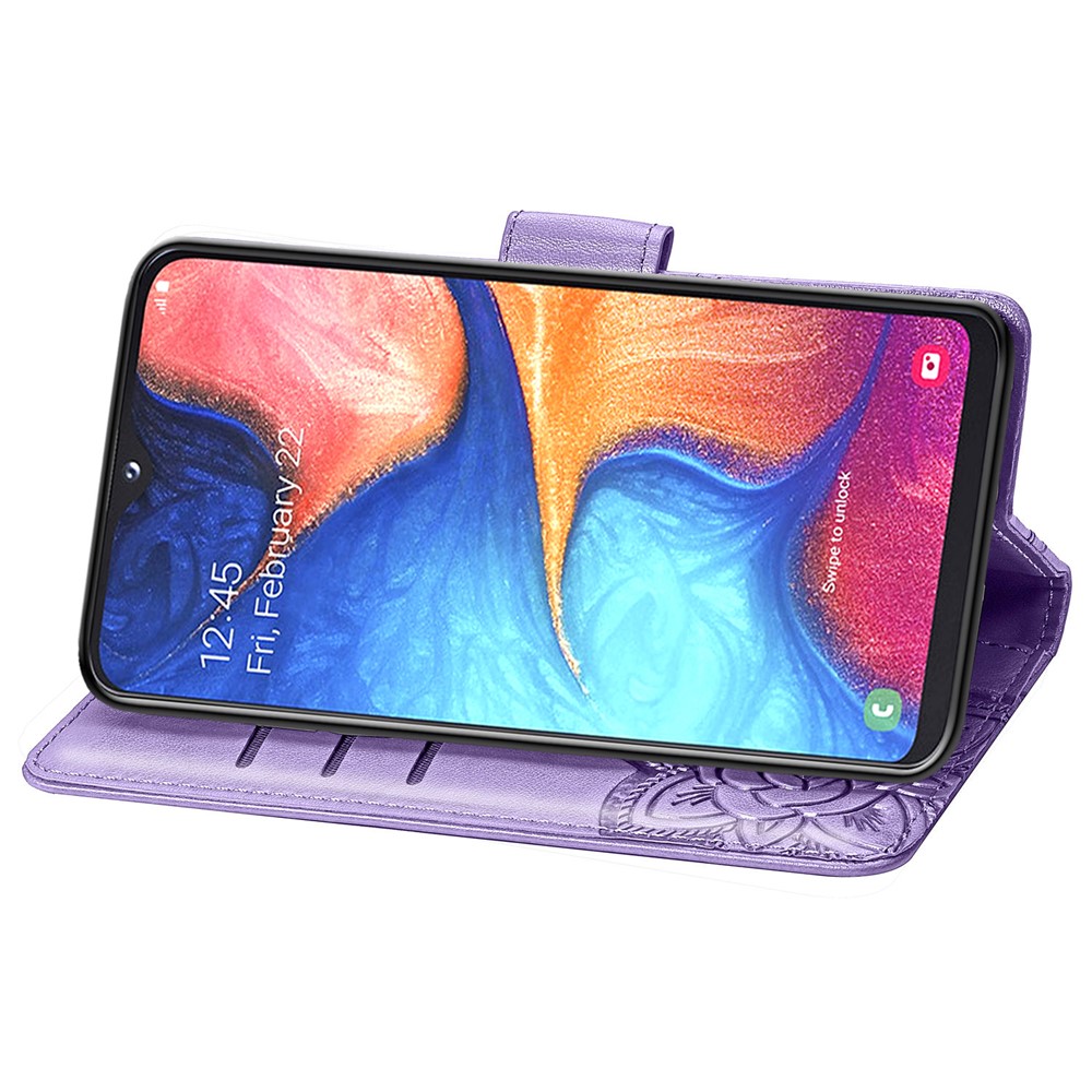 Imprint Butterfly Flower Leather Wallet Case for Samsung Galaxy A20e - Light Purple-5