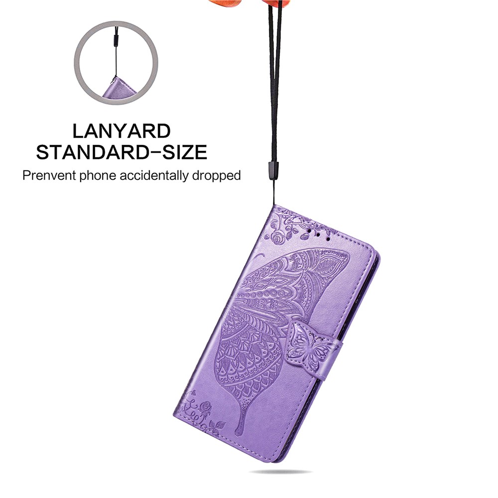 Imprint Butterfly Flower Leather Wallet Case for Samsung Galaxy A20e - Light Purple-9