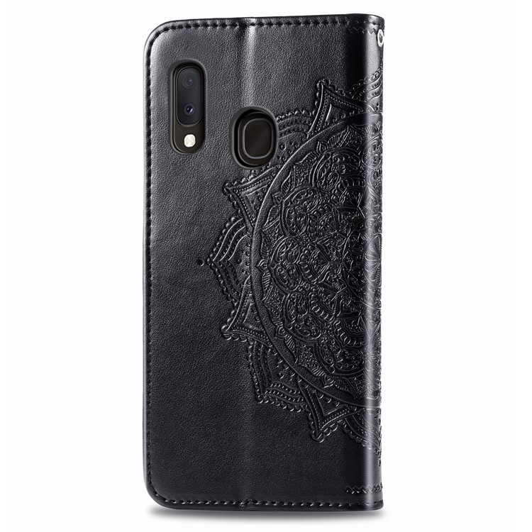 Embossed Mandala Flower Leather Wallet Case for Samsung Galaxy A20e - Black-4