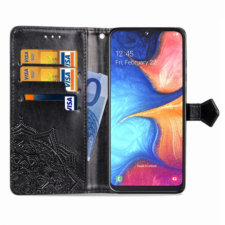 Embossed Mandala Flower Leather Wallet Case for Samsung Galaxy A20e - Black-5