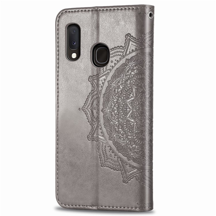 Funda De Cuero Con Diseño De Mandala En Relieve Para Samsung Galaxy A20e - Gris-4