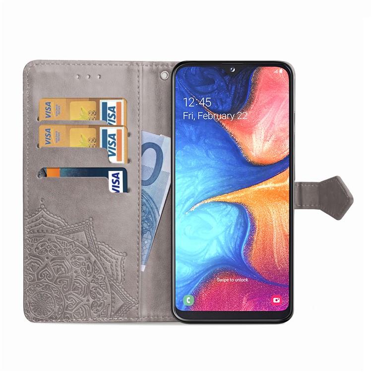 Funda De Cuero Con Diseño De Mandala En Relieve Para Samsung Galaxy A20e - Gris-5