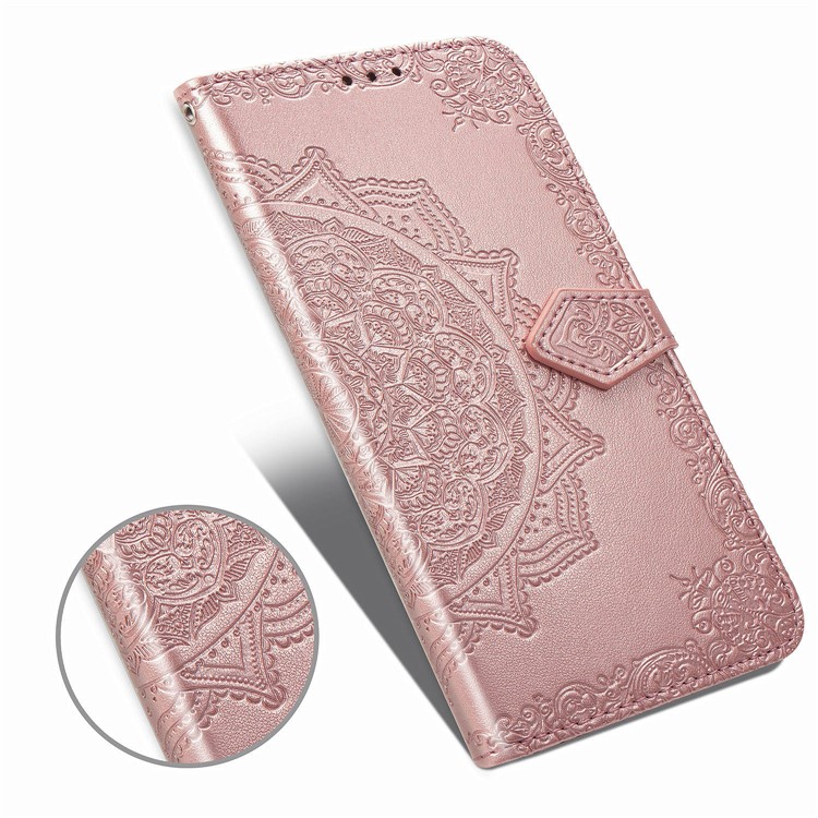 Embossed Mandala Flower Leather Wallet Case for Samsung Galaxy A20e - Rose Gold-11