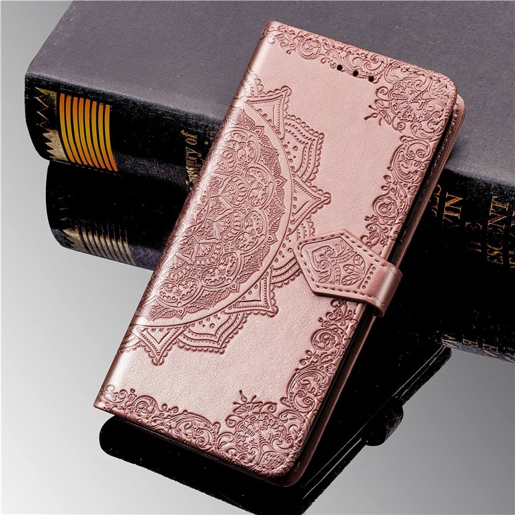 Embossed Mandala Flower Leather Wallet Case for Samsung Galaxy A20e - Rose Gold-12
