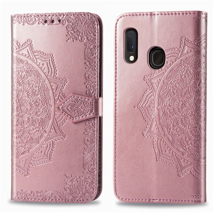 Embossed Mandala Flower Leather Wallet Case for Samsung Galaxy A20e - Rose Gold-2