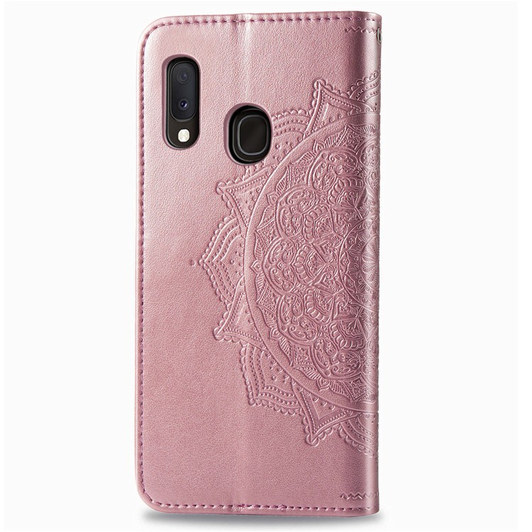 Embossed Mandala Flower Leather Wallet Case for Samsung Galaxy A20e - Rose Gold-4