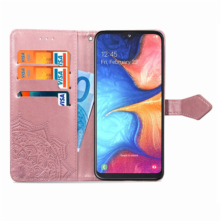 Embossed Mandala Flower Leather Wallet Case for Samsung Galaxy A20e - Rose Gold-5