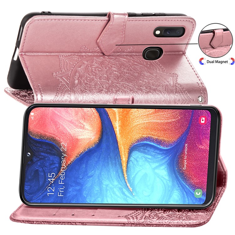 Embossed Mandala Flower Leather Wallet Case for Samsung Galaxy A20e - Rose Gold-6