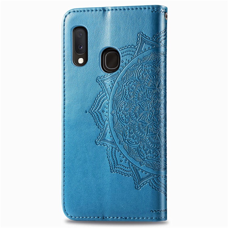Embossed Mandala Flower Leather Wallet Case for Samsung Galaxy A20e - Blue-4