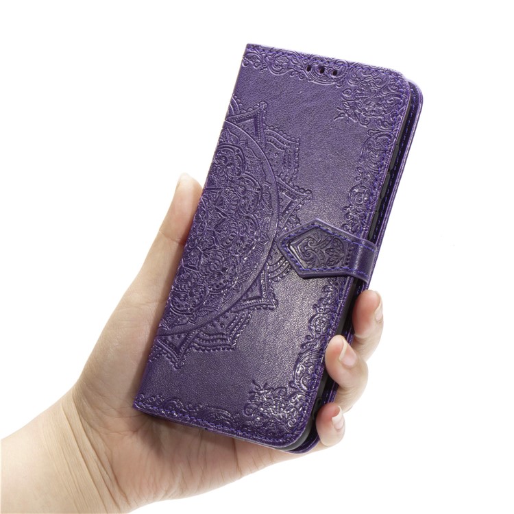Embossed Mandala Flower Leather Wallet Case for Samsung Galaxy A20e - Purple-10