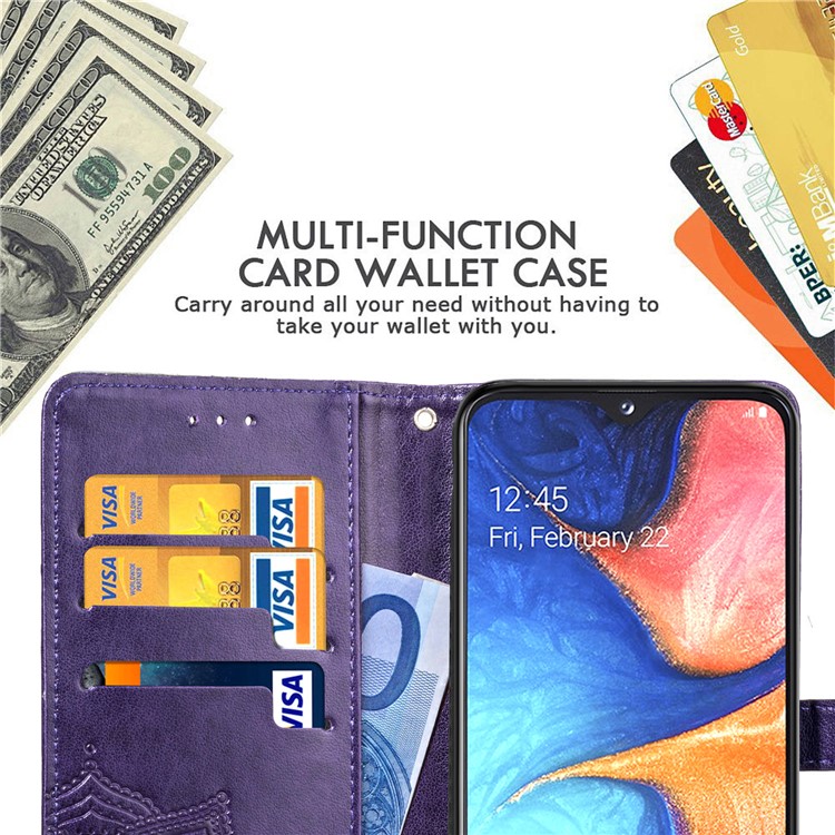 Embossed Mandala Flower Leather Wallet Case for Samsung Galaxy A20e - Purple-11