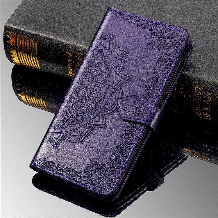 Embossed Mandala Flower Leather Wallet Case for Samsung Galaxy A20e - Purple-12
