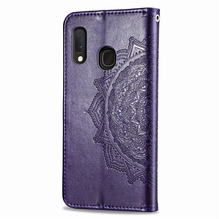 Embossed Mandala Flower Leather Wallet Case for Samsung Galaxy A20e - Purple-4