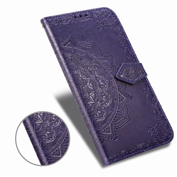 Embossed Mandala Flower Leather Wallet Case for Samsung Galaxy A20e - Purple-9
