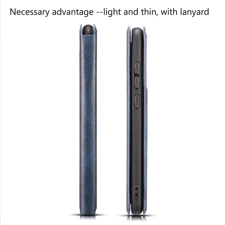 Ultra-thin Leather Flip Phone Cover with Card Slots for Samsung Galaxy A20e / A10e - Blue-12