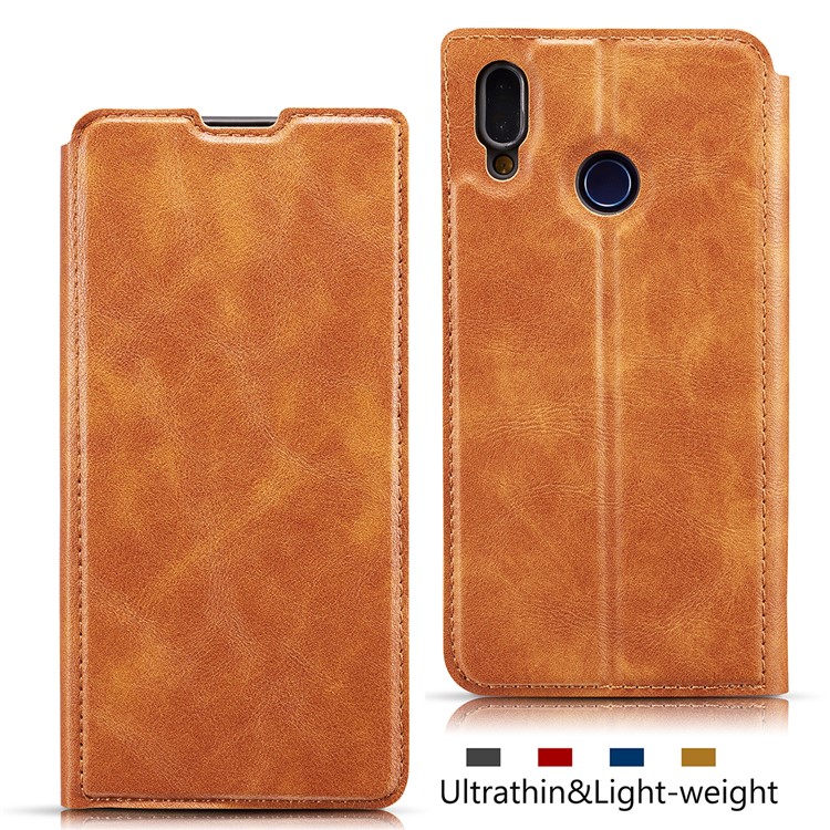 Ultra-thin Leather Flip Phone Cover with Card Slots for Samsung Galaxy A20e / A10e - Brown-1
