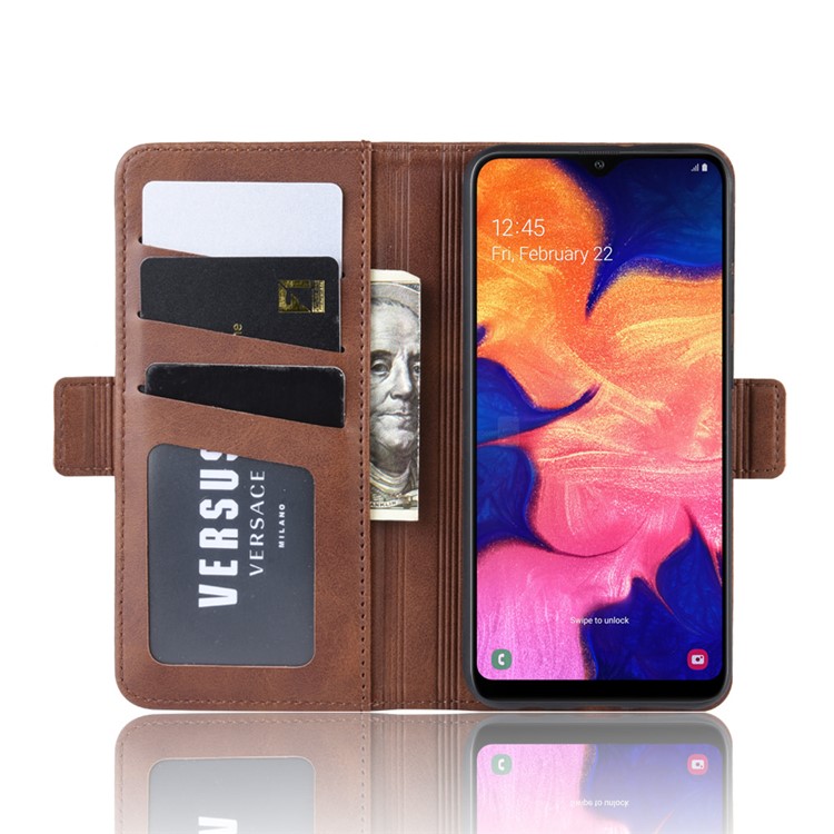 Magnetic Double Clasp Wallet Stand Flip Leather Phone Cover for Samsung Galaxy A20e / A10e - Brown-3