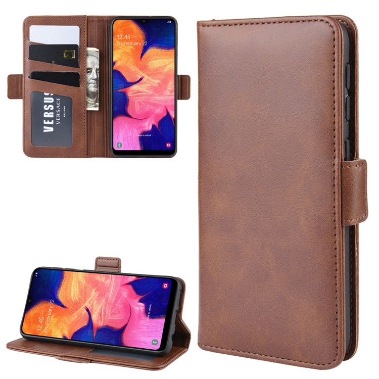 Magnetic Double Clasp Wallet Stand Flip Leather Phone Cover for Samsung Galaxy A20e / A10e - Brown-5