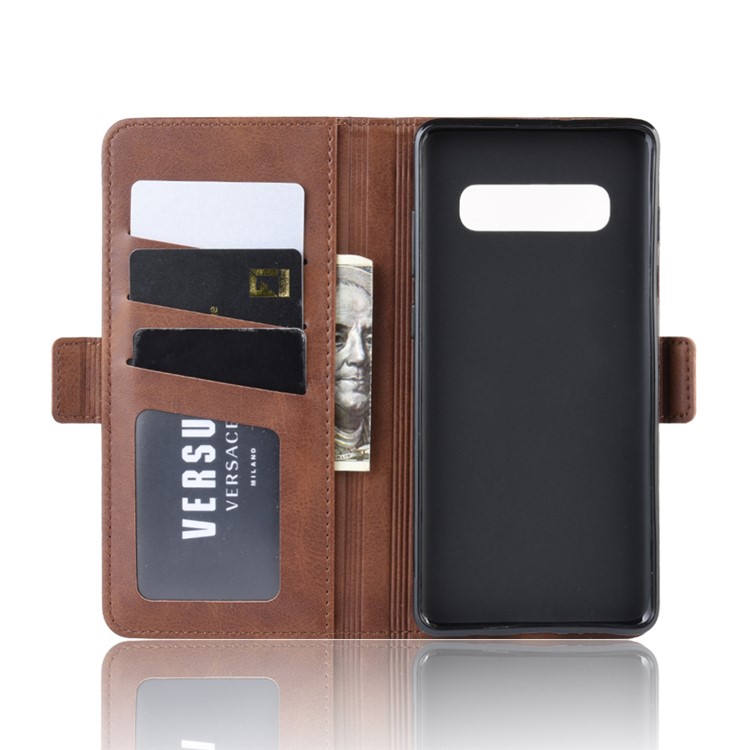 Magnetic Double Clasp Leather Wallet Stand Case for Samsung Galaxy S10 - Coffee-2