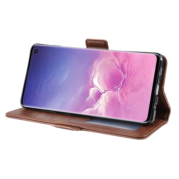 Magnetic Double Clasp Leather Wallet Stand Case for Samsung Galaxy S10 - Coffee-4