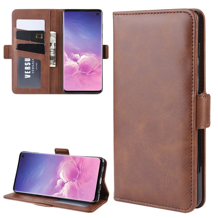 Magnetic Double Clasp Leather Wallet Stand Case for Samsung Galaxy S10 - Coffee-5