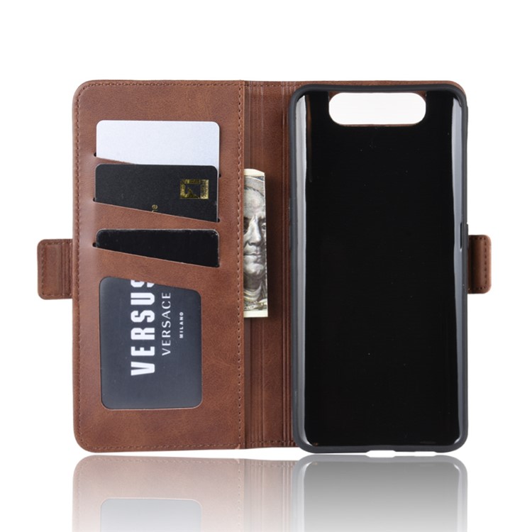 Magnetic Double Clasp Leather Wallet Stand Case for Samsung Galaxy A80/A90 - Coffee-2