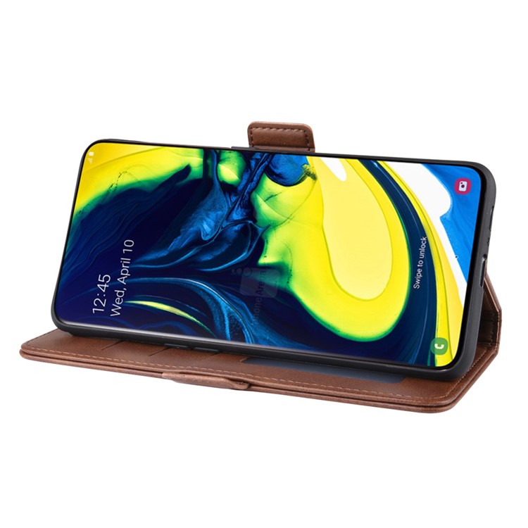 Magnetic Double Clasp Leather Wallet Stand Case for Samsung Galaxy A80/A90 - Coffee-4