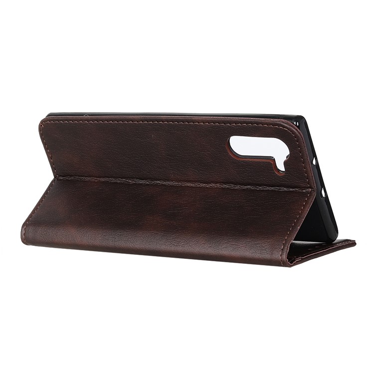 Wallet Stand Leather Phone Shell for Samsung Galaxy Note 10 - Coffee-7