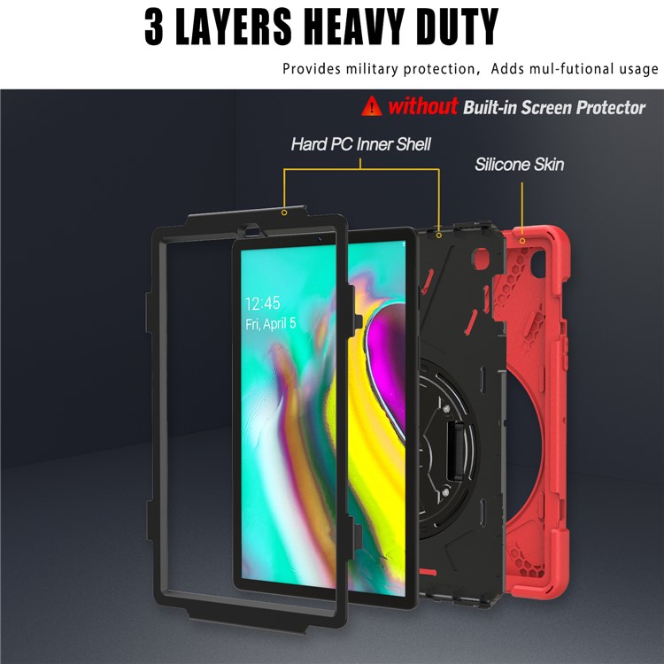 For Samsung Galaxy Tab S5e SM-T720 X-Shape 360 Degree Rotary Kickstand PC + Silicone Tablet Cover with Hand Strap - Red-4