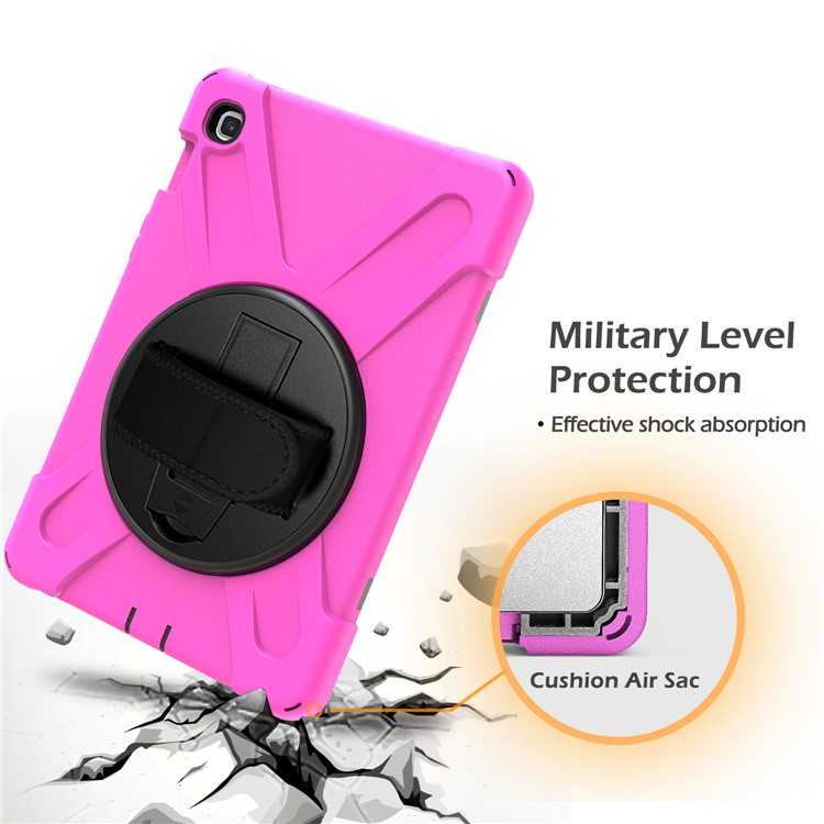 For Samsung Galaxy Tab S5e SM-T720 X-Shape 360 Degree Rotary Kickstand PC + Silicone Tablet Cover with Hand Strap - Rose-2