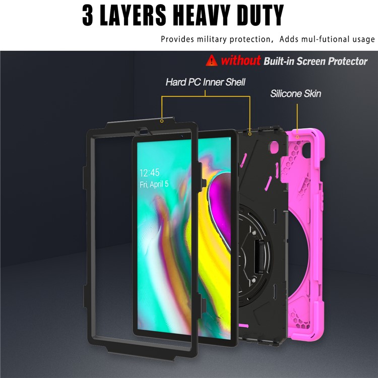For Samsung Galaxy Tab S5e SM-T720 X-Shape 360 Degree Rotary Kickstand PC + Silicone Tablet Cover with Hand Strap - Rose-5