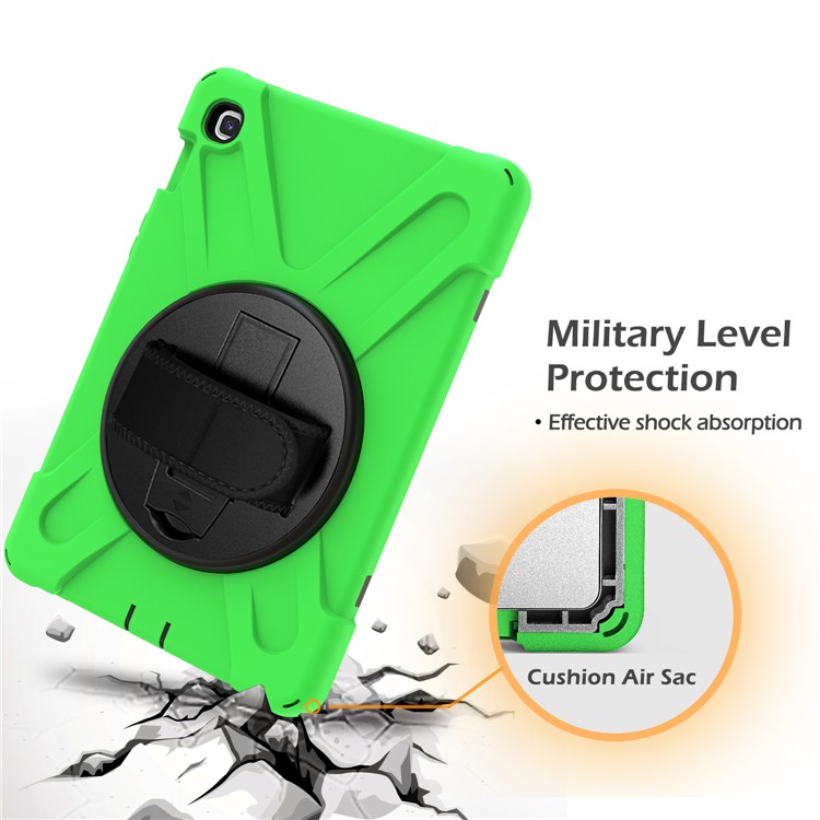 For Samsung Galaxy Tab S5e SM-T720 X-Shape 360 Degree Rotary Kickstand PC + Silicone Tablet Cover with Hand Strap - Green-2
