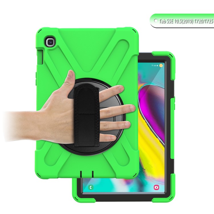 For Samsung Galaxy Tab S5e SM-T720 X-Shape 360 Degree Rotary Kickstand PC + Silicone Tablet Cover with Hand Strap - Green-3