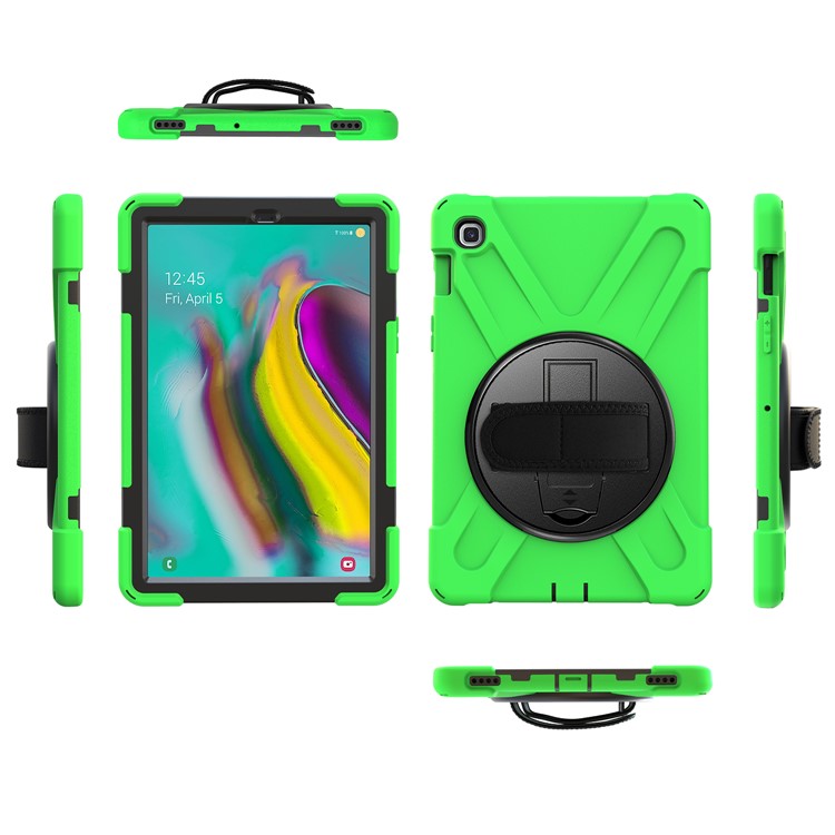 For Samsung Galaxy Tab S5e SM-T720 X-Shape 360 Degree Rotary Kickstand PC + Silicone Tablet Cover with Hand Strap - Green-4