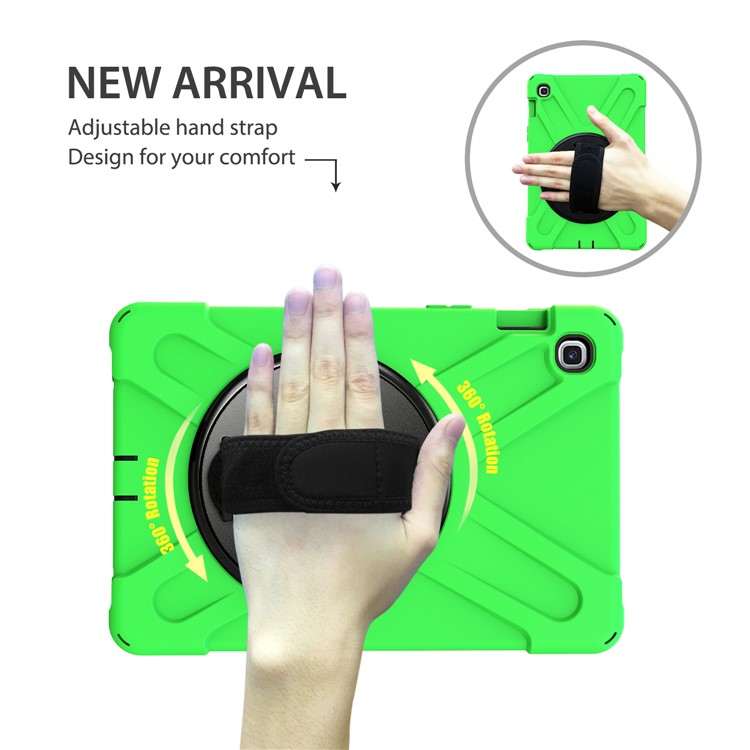 For Samsung Galaxy Tab S5e SM-T720 X-Shape 360 Degree Rotary Kickstand PC + Silicone Tablet Cover with Hand Strap - Green-5