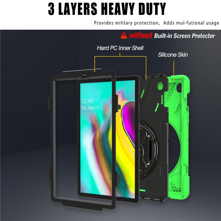 For Samsung Galaxy Tab S5e SM-T720 X-Shape 360 Degree Rotary Kickstand PC + Silicone Tablet Cover with Hand Strap - Green-6