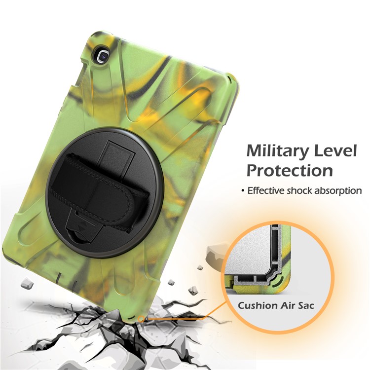 For Samsung Galaxy Tab S5e SM-T720 X-Shape 360 Degree Rotary Kickstand PC + Silicone Tablet Cover with Hand Strap - Army Green-2