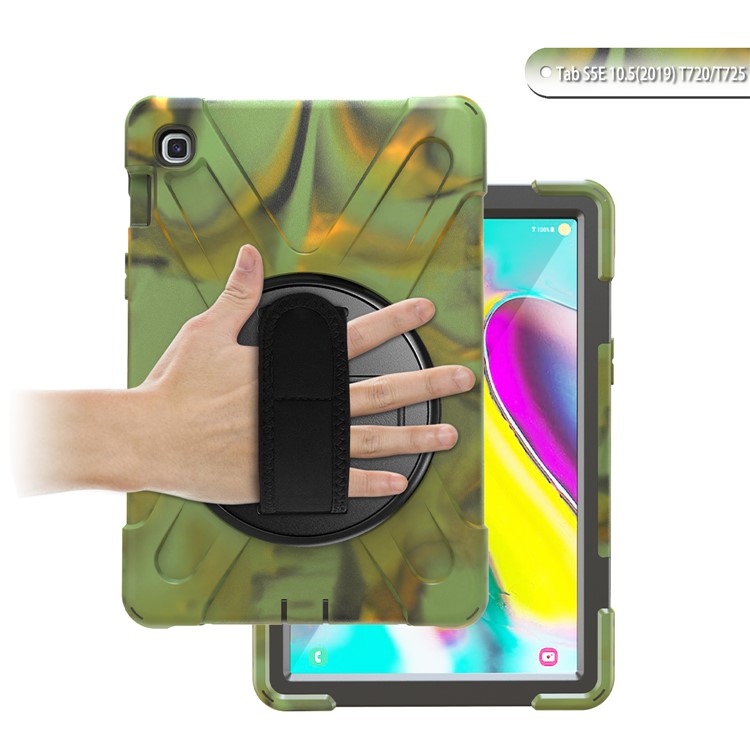 For Samsung Galaxy Tab S5e SM-T720 X-Shape 360 Degree Rotary Kickstand PC + Silicone Tablet Cover with Hand Strap - Army Green-3