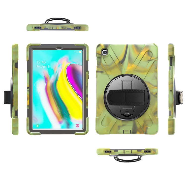 For Samsung Galaxy Tab S5e SM-T720 X-Shape 360 Degree Rotary Kickstand PC + Silicone Tablet Cover with Hand Strap - Army Green-4