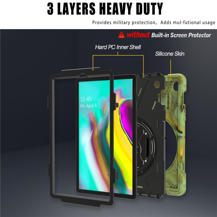 For Samsung Galaxy Tab S5e SM-T720 X-Shape 360 Degree Rotary Kickstand PC + Silicone Tablet Cover with Hand Strap - Army Green-5